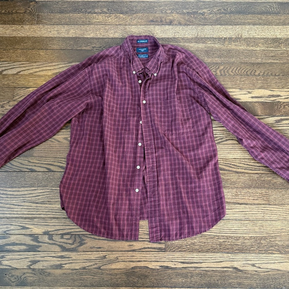 Dockers Maroon Plaid Long Sleeve Shirt